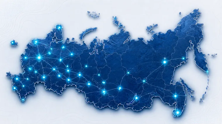 Карта России с аккуратными мигающими городами